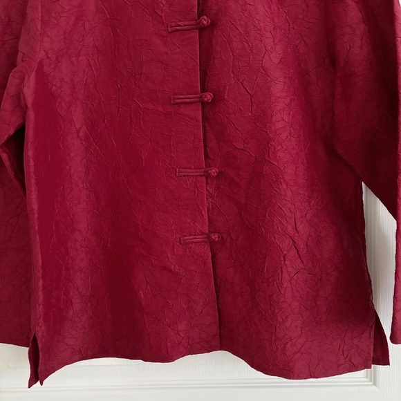 Eileen Fisher Jacket Crushed Dupioni Silk Red - Picture 3 of 7